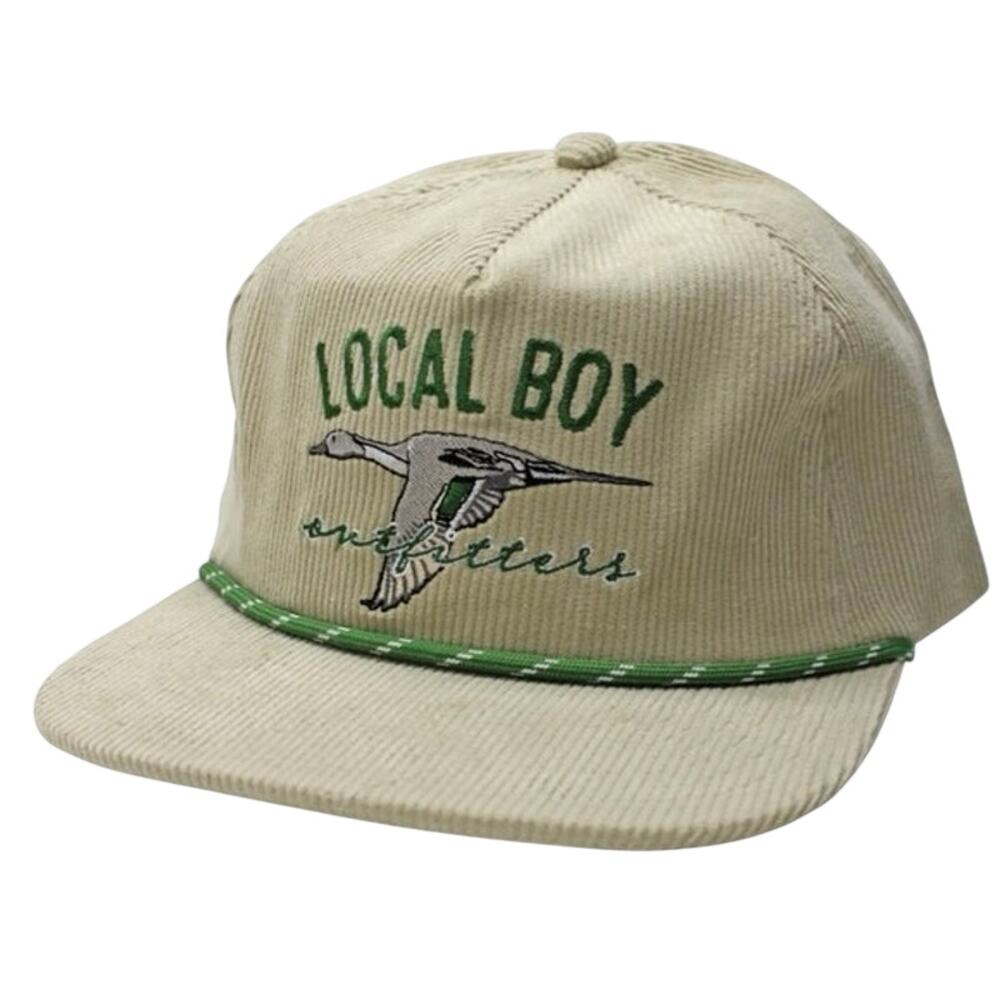 Local boy outfitters Lucky Duck Corduroy Hat 7 Panel beige tan new trucker cap